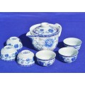Vintage Flow Blue Chinese Tea Ceremony Set - 7 Pieces