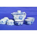 Vintage Flow Blue Chinese Tea Ceremony Set - 7 Pieces