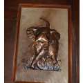 Copper Elephant Mounted on Kudu Skin with  Wooden Frame