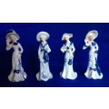 Set of Four Blue and White Porcelain Figurines - Small