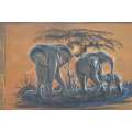 Vintage Copper Art Fireplace Screen - Elephants