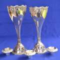 Pair of Silver Plated Trumpet  Vases and Three Small Candle Holders