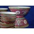 Vintage Chinese Mun Shou Porcelain Famile Rose Set in he Longevity Pattern - 40 Pieces