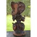 Large Totem Style Big 5 Wooden Carving