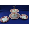 Royal Albert Serena Two Tier Cake Stand with  Old English Rose Saucer and Side Plate