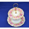 Royal Albert Serena Two Tier Cake Stand with  Old English Rose Saucer and Side Plate
