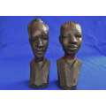 Hand Carved Wooden Bust Set - Man and Woman