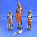 Traditional Masai Carved Wooden Figures and Miniature Hide Shield