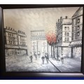 Original Oil on canvas Street Scene, Framed