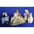 Boy with Dog Porcelain Group plus  Three Small Porcelain Figurines