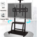 Mobile Floor TV Mount Stand Trolley Cart 2 Shelves with Wheels for 60-100`