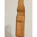 GENUINE LEATHER `BULL` PEN AND PENCIL HOLDER, HANDMADE, TAN IN COLOUR, EXCELLENT CONDITION