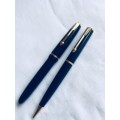 VINTAGE PARKER LADY DUOFOLD FOUNTAIN PEN & MECHANICAL PENCIL NAVY BLUE WITH GOLD TRIM