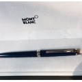 MONT BLANC PIX NAVY BLUE BALLPOINT PEN WITH PLATINUM COATED TRIM IN BOX INCLUDES REFILL