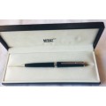 MONT BLANC PIX BALLPOINT PEN BLACK WITH PLATINUM COATED TRIM IN BOX INCLUDES REFILL