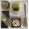 ONYX DESKTOP STATIONERY SET MADE IN ITALY PEN HOLDER, THERMOMETER, LETTER OPENER, BONBON BOX, WEIGHT