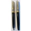SHEAFFER SAGARIS ROLLERBALL PEN AND BALLPOINT PEN, BLACK AND SILVER BARREL WITH GOLD TRIM IN BOX