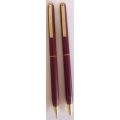 SHEAFFER MAROON BALLPOINT PEN AND PENCIL WITH GOLD TRIM IN ORIGINAL BOX