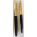 VINTAGE SET PARKER 61 ROLLED GOLD FOUNTAIN PEN WITH 14K NIB AND BALLPOINT PEN-GOLD AND BLACK