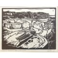 PIERNEEF LARGE A4 SIZE PHOTOLITHOGRAPHIC PRINT "FISHERMAN`S HARBOUR - HERMANUS"