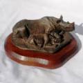 SIGNED!! KEITH CALDER `RHINO AND CALF` BRONZE SCULPTURE IN EXCELLENT CONDITION