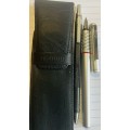 ROTRING 400 FOUNTAIN PEN AND ROTRING 600 MECHANICAL PENCIL IN BLACK LEATHER ROTRING CASE