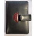 POLO MINI MAROON AND BLACK LEATHER FILOFAX AND CARD HOLDER WITH BLACK AND SILVER BALLPOINT PEN