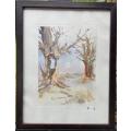 SIGNED!! DURANT SIHLALI ORIGINAL WATERCOLOUR `THE DAY WILLOWS`