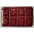 FINE GENUINE RED LEATHER DOUBLE PLAYER CARD HOLDER WITH GILT TRIM, MADE IN ITALY
