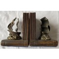 MATCHING WOOD AND BRASS SAILBOAT BOOKENDS