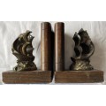 MATCHING WOOD AND BRASS SAILBOAT BOOKENDS