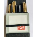 RARE! MONT BLANC 184 FOUNTAIN PEN WITH 18K GOLD NIB, LEVER BALLPOINT PEN & PENCIL IN LEATHER CASE