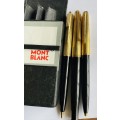 RARE! MONT BLANC 184 FOUNTAIN PEN WITH 18K GOLD NIB, LEVER BALLPOINT PEN & PENCIL IN LEATHER CASE