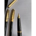 RARE! MONT BLANC 184 FOUNTAIN PEN WITH 18K GOLD NIB, LEVER BALLPOINT PEN & PENCIL IN LEATHER CASE