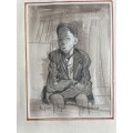 SIGNED!! ANTHONY STRICKLAND - MIXED MEDIA PAINTING OF A YOUNG BOY IN CAPE TOWN
