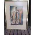 REDUCED!! EXCEPTIONAL, FRAMED ABSTRACT MEN 1 WITH VIOLIN BY  L MNCUBE MIXED MEDIA GREAT TONES!