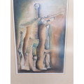 REDUCED!! EXCEPTIONAL, FRAMED ABSTRACT MEN 1 WITH VIOLIN BY  L MNCUBE MIXED MEDIA GREAT TONES!