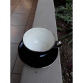 RENOWNED CERAMICS ARTIST PETER MTHOMBENI SIGNED TEA CUP & SAUCER BLACK WITH CHROME RIMS. WOW!