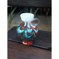 STUNNING ART GLASS JUG VASE, WITH MAGIC RIBBON PATTERN IN BROWNS, WITH BLUE WHITE ETC, WOWZER!!