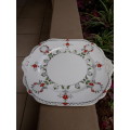 TUSCAN CHINA ENGLAND PARTIALLY HAND PAINTED VINTAGE CAKE SERVING PLATE FLORAL LEAF ++