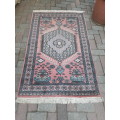 IN THE PINK ET AL, ON OFFER ORIENTAL HAND MADE PERSIAN STYLE KARATCHI RUG. GEOMETRIC FLORAL ETC!!