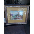 BEAUTIFULLY FRAMED ORIGINAL FRAMED INK? AND WATERCOLOUR PAINTING OF THE VILLAGE OF MONTALBAN SPAIN