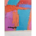 SA ARTIST TREVOR COLEMAN FRAMED OIL ABSTRACT DATED 99 COLOURFUL