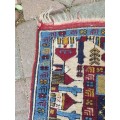 NICE HAND KNOTTED PERSIAN STYLED ORIENTAL CARPET RUG, WITH GEOMETRIC AND HOUSE PATTERN. GREAT TONES