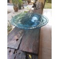 STUNNING GLASS FRUIT OR OTHER BOWL, IN BLUE WITH DIMPLE AND RIBBING DETAIL