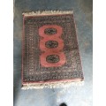 SMALL FINELY HAND KNOTTED SIGNED MORI BOKHARA KARACHI RUG