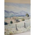 LOVELY LARGE FRAMED ORIGINAL LANDSCAPE WATERCOLOUR OF OUTENIQUA MOUNTAINS BY MYFANWY ADAMS