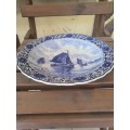 Beautiful Delft Holland blue and white hand painted bowl like display piece with boats, floral etc