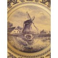Beautiful blue and white Delft Holland charger like display piece with windmills, water etc 35.2cm