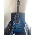 Wooden Guitar in Blue with Strap and Bag
